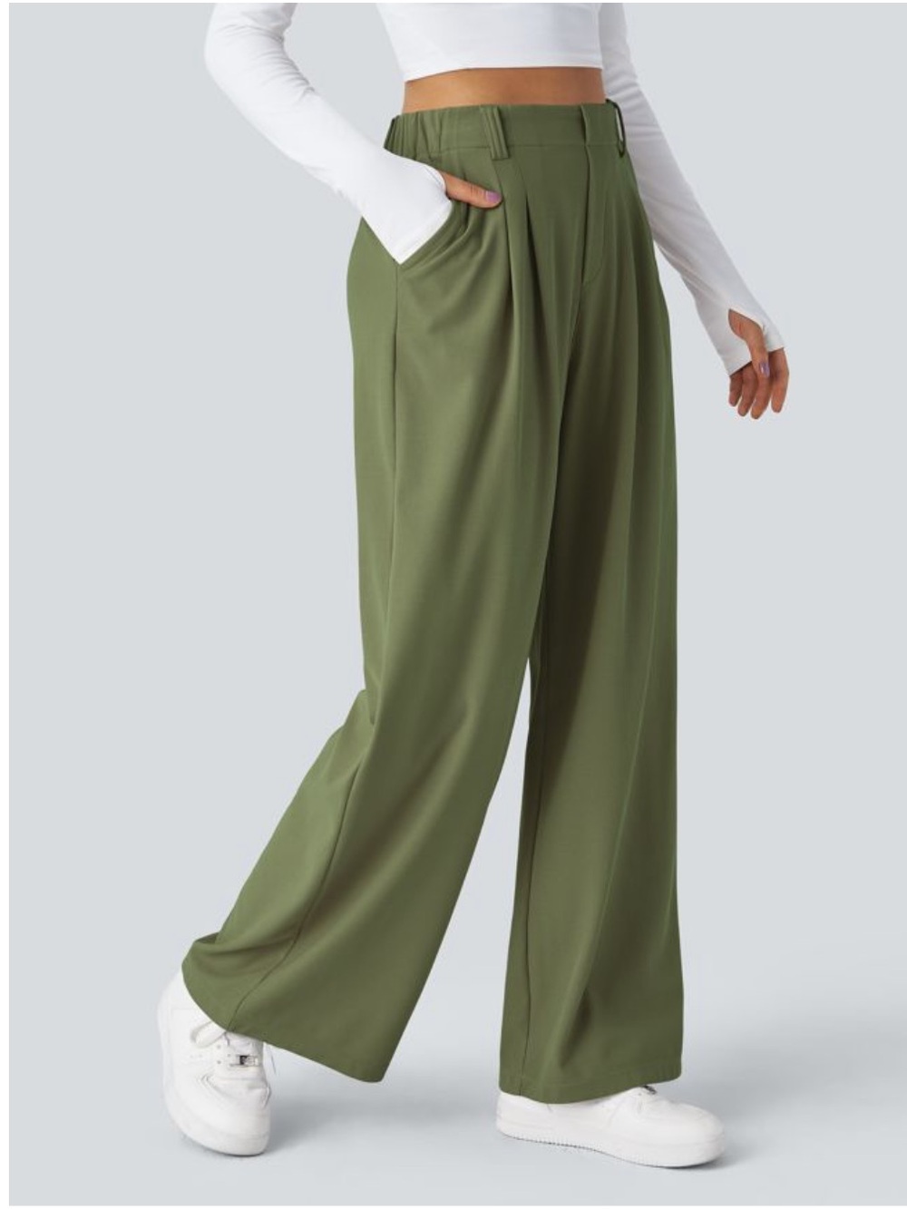 Halara Flex™ High Waisted Pocket Wide Leg Waffle Work Pants in Loden Green